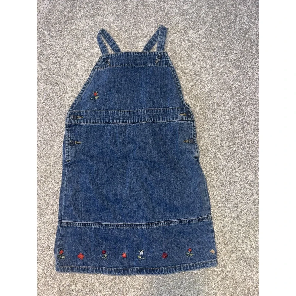 Vintage Gap Jean Dress Jumper Embroidered‎ Flowers Girls Sz S Y2K